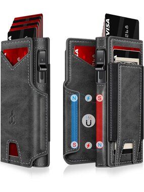 〽️Men Gray Pop Up 9-13 Card Holder Bifold Minimalist Smart Wallet RFID Blocking
